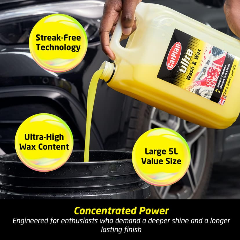 CarPlan POL102 Car Wash Shampoo and Wax Protective Layer 5L Ph Neutral 5 Litre Detailing Cleaner Care Vehicle Cleaning Soap - Remove Dirt Road Grime Streak Free Showroom Shine Finish - 2