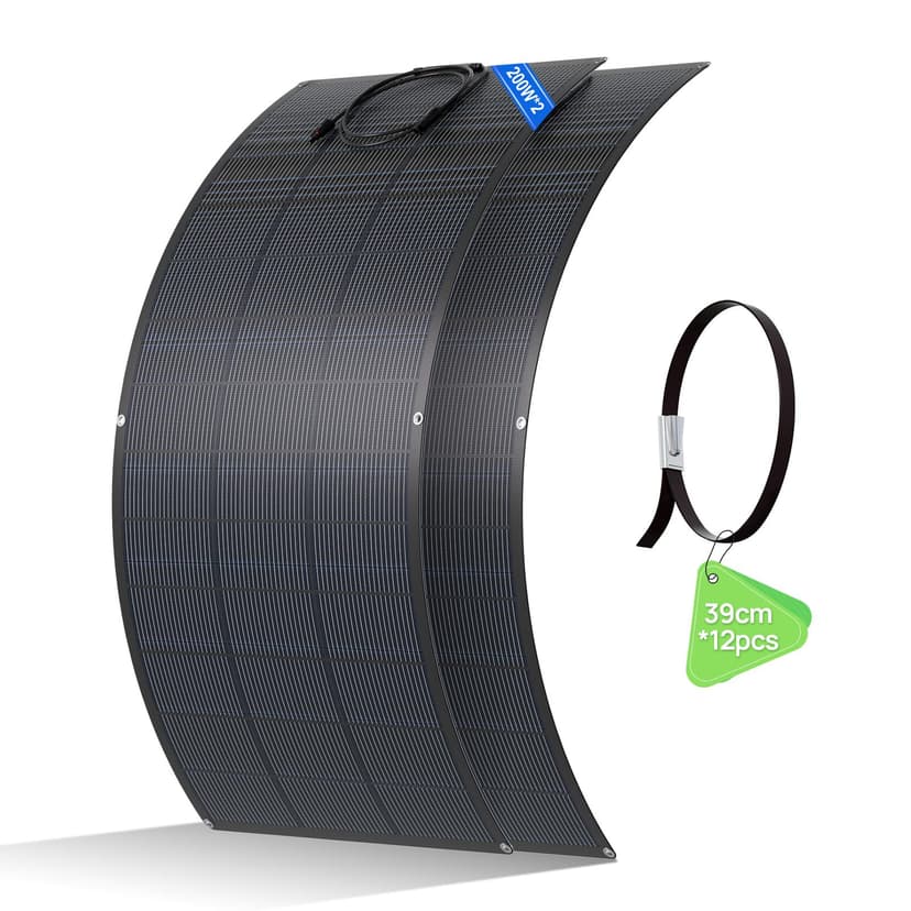 ECO-WORTHY Panneau Solaire Souple 400W(2 * 200W), Cellule Mono 18BB 25% de Conversion élevée Matériau ETFE pour Balcon, Camping-car, Bateau, Toit, Camping, Maison, Yacht, Surfaces irrégulières - 1