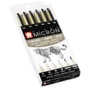 SAKURA Pigma Micron - Fineliner Pigment Pens - 01/03/05/08/Graphic/Brush - Pack of 6 - Black Ink - 3