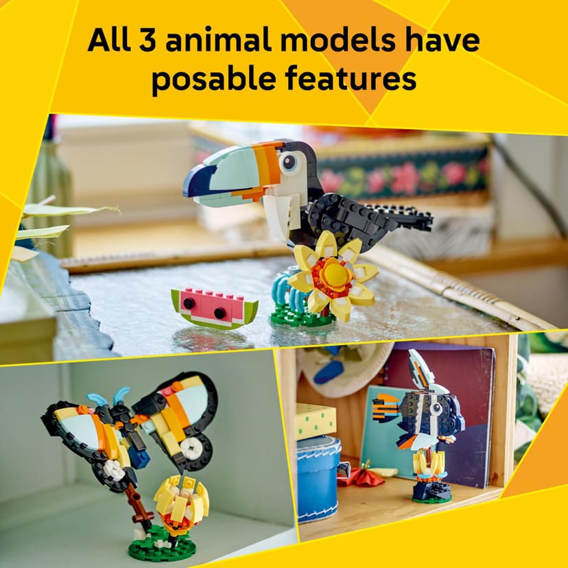 LEGO Creator 3in1 Wild Animals: Tropical Toucan with a Flower - Toy Animal Transforms into a Butterfly Figure or a Tropical Fish - Creative Gift for 7+ Year Old Girls & Boys - 31173 - 3