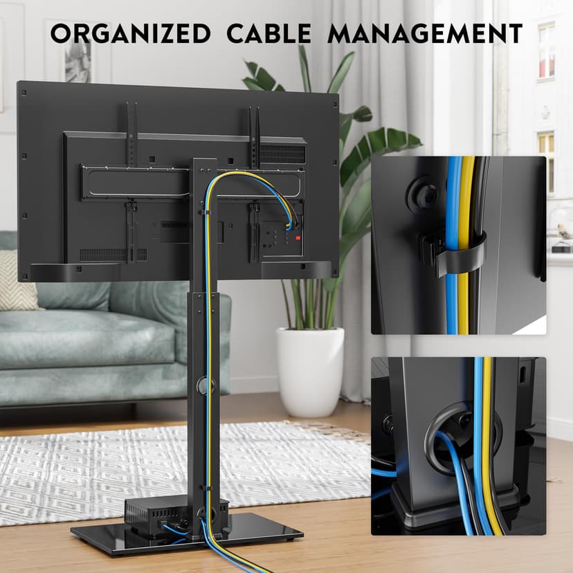 BONTEC TV Floor Stand for 30-70 Inch LED LCD OLED Flat Curved TVs, Height Adjustable Tall Swivel Standing TV Stand, Universal Freestanding Floor Standing TV Stand Base up to 40kg, Max VESA 600x400mm - 7
