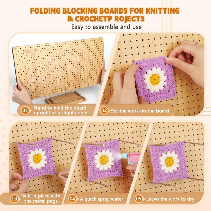 Aeelike Crochet Blocking Board and Pins, Folding Blocking Board for Crochet, 22.5inch Extra Large Foldable Crochet Blocking Board with 40pcs x 15cm Pins for Granny Squares & Knitting Projects - 5