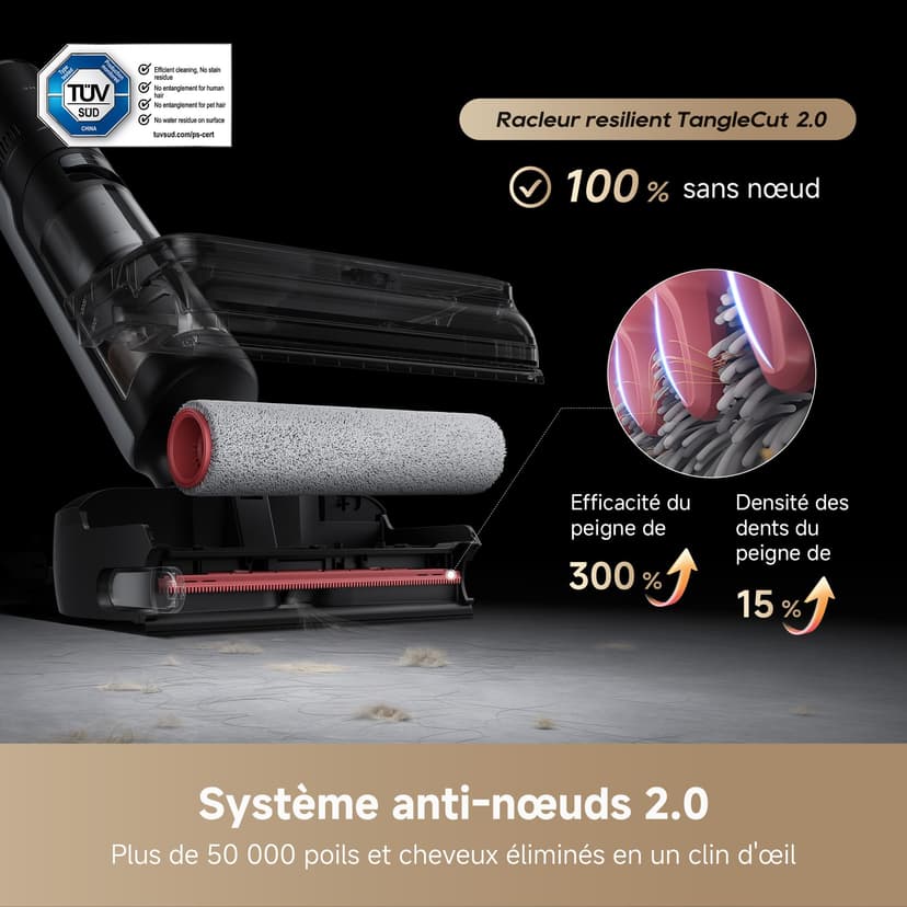 dreame H15 Pro FoamWash Aspirateur Laveur, Nettoyage Ciblé, Solution à Rapport Intelligent, Bras Robotisé IA 2.0, TangleCut 2.0, Lavage Intelligent de la Brosse, Séchage Intelligent - 6