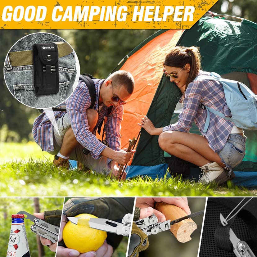 BIBURY Multitools, Multi Tool Foldable Pliers with Upgraded Scissors and Screwdriver Set, Stainless Steel Multitools with Nylon Pouch, Ideal for Camping, Outdoor, Repairing - Gift for Dad Men - Pro - 7