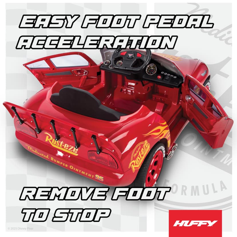 Huffy Disney Cars Lightning McQueen Electric Ride On Car - 6v Battery Powered Motorised Car Fun + Sounds + Lights, Red - 3