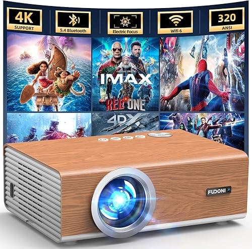 [Electric Focus/High Brightness] Projector with WiFi and Bluetooth, Upgraded 320ANSI Native 1080P Outdoor Movie Projector, FUDONI Home Theater Auto 6D Keystone, for USB/HDMI/iOS/Android/TV Stick