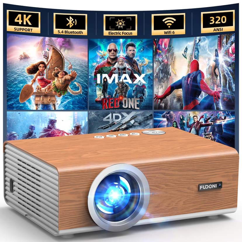 [Electric Focus/High Brightness] Projector with WiFi and Bluetooth, Upgraded 320ANSI Native 1080P Outdoor Movie Projector, FUDONI Home Theater Auto 6D Keystone, for USB/HDMI/iOS/Android/TV Stick - 1