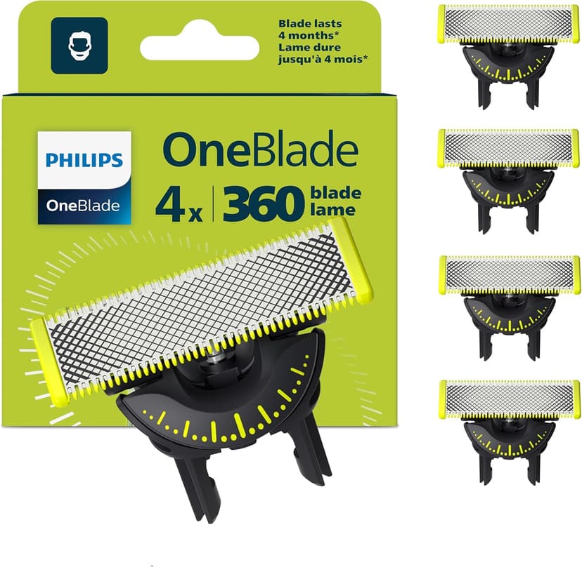 Philips OneBlade Original 360 Blade Heads, Compatible with all OneBlade and Pro Electric Shaver & Trimmers, Original from Philips, 4x One Blade, 16-Month Supply (QP440/50) - 1