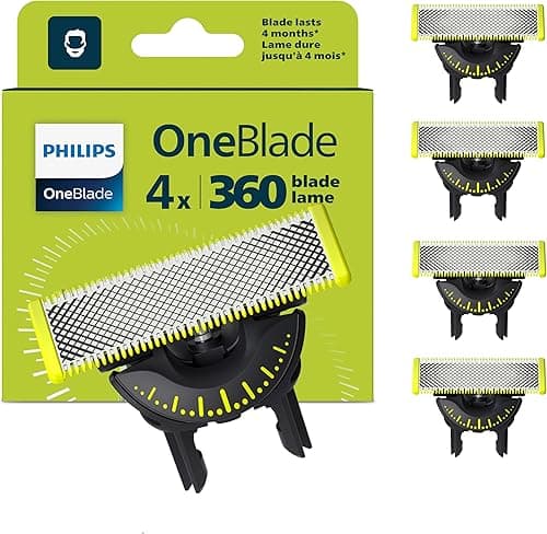 Philips OneBlade Original 360 Blade Heads, Compatible with all OneBlade and Pro Electric Shaver & Trimmers, Original from Philips, 4x One Blade, 16-Month Supply (QP440/50)