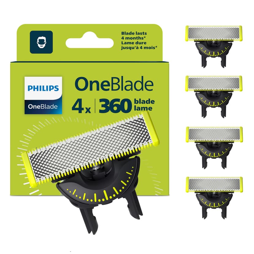 Philips OneBlade Original 360 Blade Heads, Compatible with all OneBlade and Pro Electric Shaver & Trimmers, Original from Philips, 4x One Blade, 16-Month Supply (QP440/50) - 1
