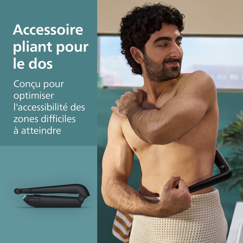 Philips Bodygroom série 5000 - Tondeuse pour hommes avec Triple protection, taille des poils et rasage des zones intimes, accessoire pliant pour le dos, 100% étanche, autonomie de 100 min, BG5480/15 - 5