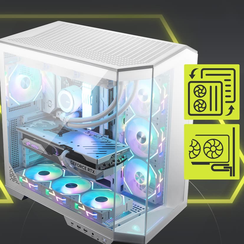 msi MAG PANO 100L PZ White - Premium Mid-Tower Gaming PC Case - Tempered Glass Side Panel - Liquid Cooling Support up to 360mm Radiator - White Color Case - 5