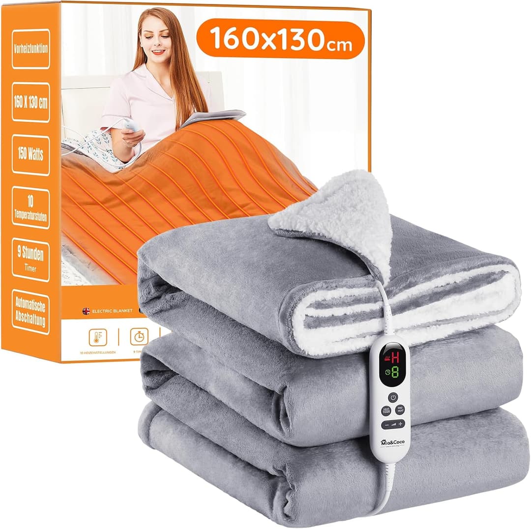 Couverture électrique chauffante, avec arrêt Automatique, 10 Niveaux de Chauffage Jusqu’à 9 Heures, Protection Contre la surchauffe, certifiée ETL, pour lit, en Flanelle, Chauffage Rapide