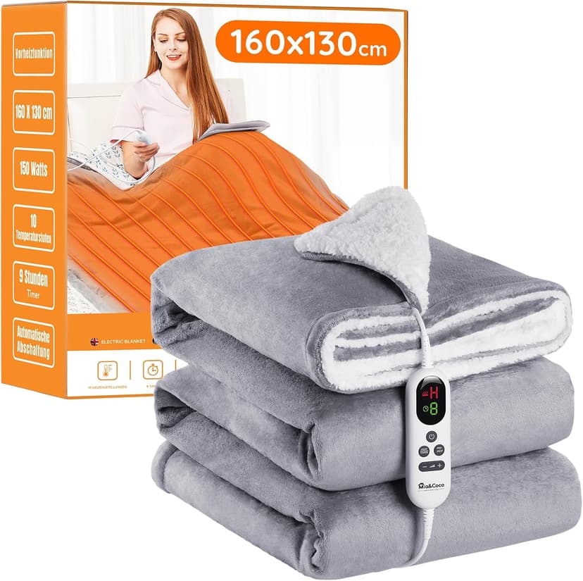 Couverture électrique chauffante, avec arrêt Automatique, 10 Niveaux de Chauffage Jusqu’à 9 Heures, Protection Contre la surchauffe, certifiée ETL, pour lit, en Flanelle, Chauffage Rapide - 1