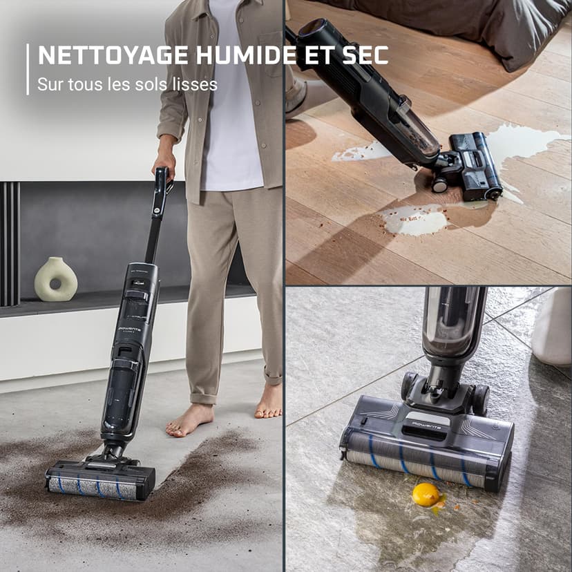 Rowenta X-Clean 4 Aspirateur Balai Laveur sans Fil, Aspiration et Lavage Puissant, Intelligent, Autonomie 50min, Autonettoyage GZ5036WO, Gris - 2