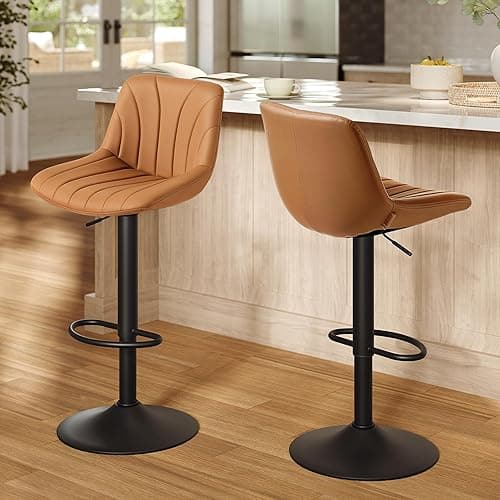 VASAGLE Tabourets de Bar, avec Dossier, Chaises de Bar Hauteur Réglable, Rotation à 360°, Repose-Pied en Métal, pour Salle à Manger, Cuisine, PU, Lot de 2, Noir d'encre LJB181BH01
