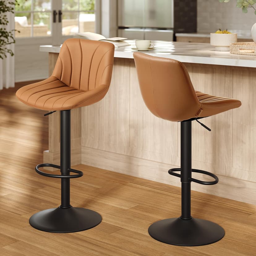 VASAGLE Tabourets de Bar, avec Dossier, Chaises de Bar Hauteur Réglable, Rotation à 360°, Repose-Pied en Métal, pour Salle à Manger, Cuisine, PU, Lot de 2, Noir d'encre LJB181BH01 - 1