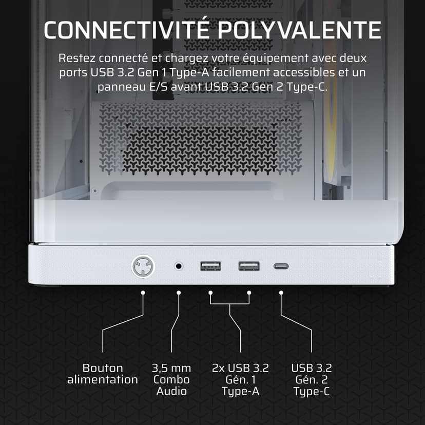 CORSAIR FRAME 4500X RS-R ARGB Panoramic Glass Mid-Tower PC Case – InfiniRail Mounting System, Fits Dual 360mm Radiators, GPU Anti-Sag, 3x RS120R Fans Included – White - 9
