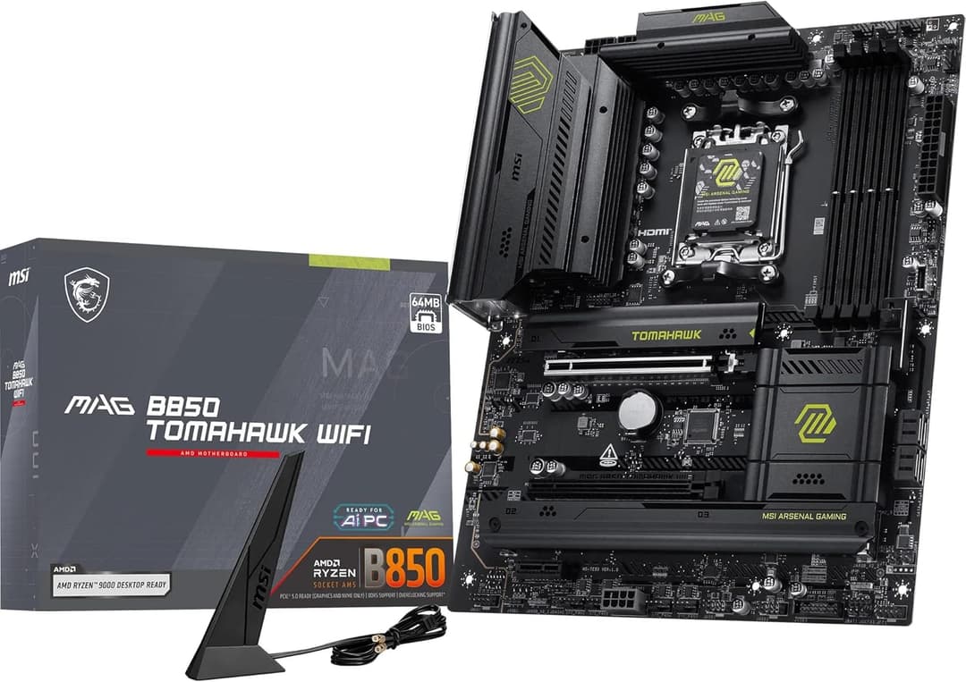 MSI MAG B850 Tomahawk WiFi Carte mère, ATX - pour processeurs AMD Ryzen 9000/8000 / 7000, AM5 - VRM 80A SPS, DDR5 Memory Boost 8200+MT/s (OC), PCIe 5.0 x16, M.2 Gen5, Wi-FI 7, 5G LAN