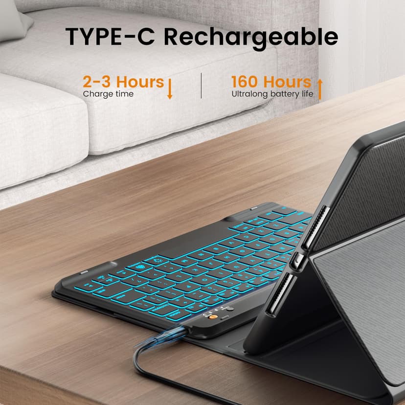OYEEICE Keyboard Case for iPad 10th Generation 10.9" 2022, 7 Color Backlit Wireless Detachable Keyboard for iPad A16 11th Gen 2025 with Pen Holder (Black, Classic Style) - 6