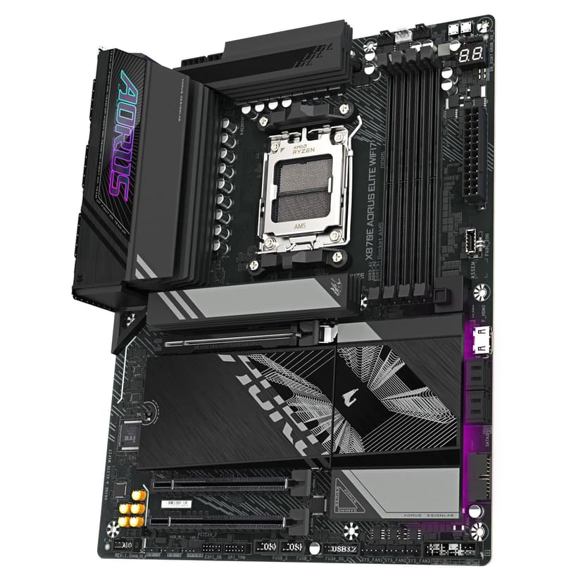 GIGABYTE X870E AORUS ELITE WIFI7 Motherboard - Supports AMD Ryzen 9000 CPUs, 16+2+2 Phases Digital VRM, up to 8000Hz DDR5 (OC), 3xPCIe 5.0, Wi-Fi 7, 2.5GbE LAN, USB 4 - 4