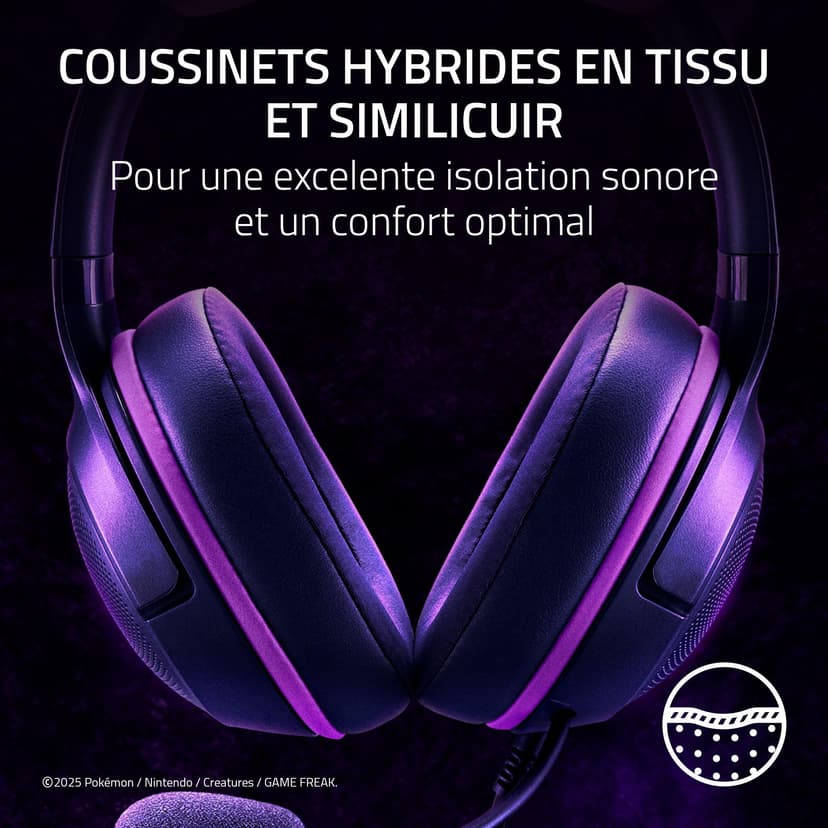 Razer Kraken Kitty V2 - Édition Gengar Pokémon - Casque USB - Pointes Gengar - Éclairage réactif au Stream - Microphone cardioïde HyperClear - Haut-parleurs Triforce 40mm - Son Surround | Violet - 7