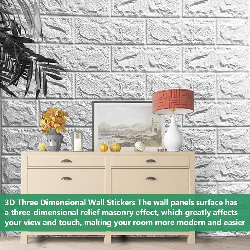 Pack of 40 3D Wall Panels, Stone Look, Self-Adhesive, 35 × 38 cm Plastic Panel Wall Cladding, Waterproof PVC Brick Wallpaper for Indoor, Outdoor, Business Premises (40) (40) - 2