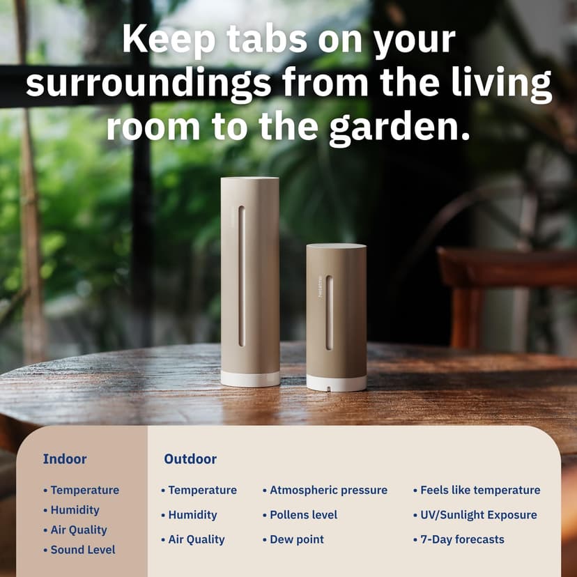 Netatmo Original 2nd Generation Weather Station | Indoor & Outdoor | Temperature, Humidity, Air Quality, UV, Pollen, Weather Forecast | Compatible Apple Home, Alexa, Google Home - Sand - NWS-S-EC - 2