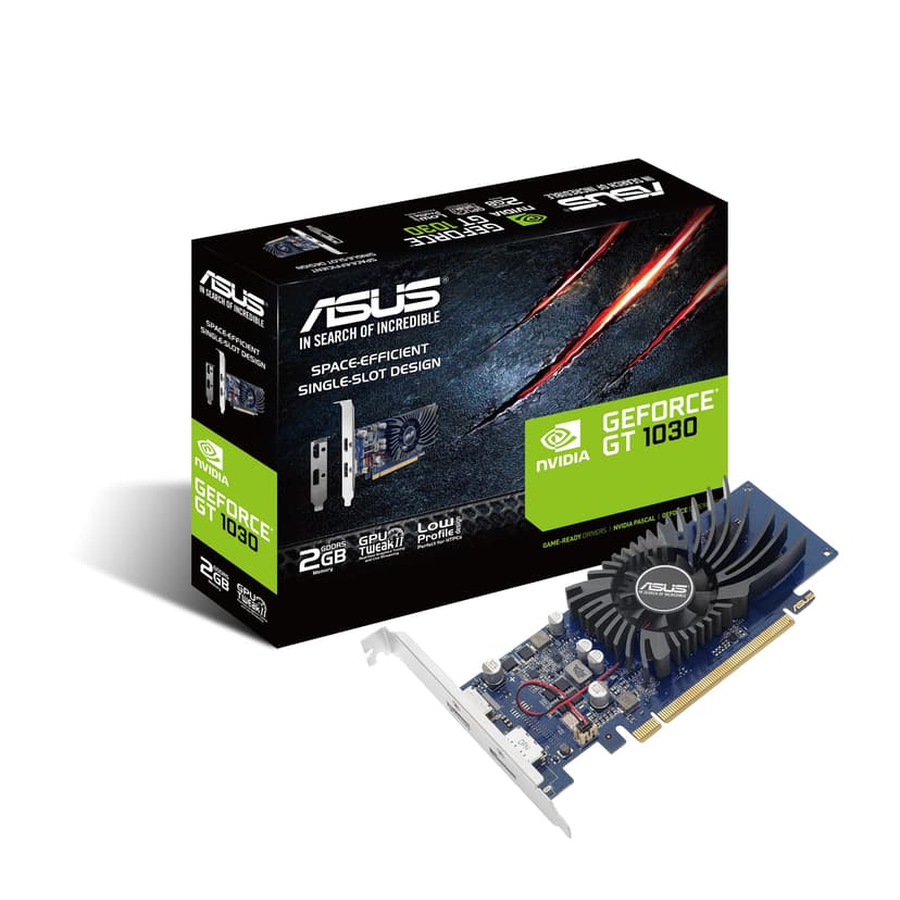 ASUS GeForce GT 1030 2GB GDDR5 low profile graphics card for HTPC build (with I/O port brackets) - 1