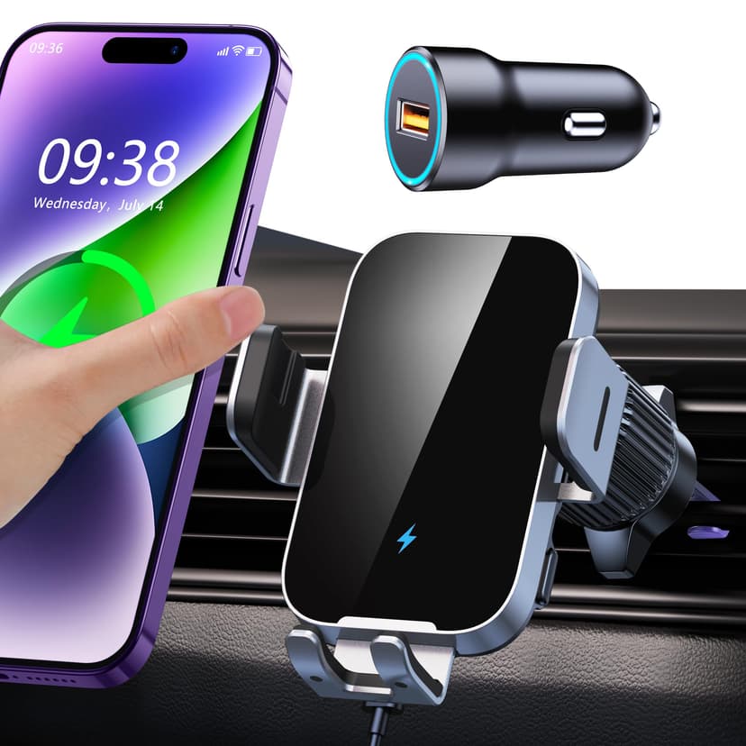 ISEYOU Car Phone Holder Wireless Charger, 15W Fast Charging Auto Clamping Wireless Car Charge, 360° Rotation Air Vent Mount With Electric Sensor Compatible For iPhone 16 15 14 Pro Max, Samsung Galaxy - 1