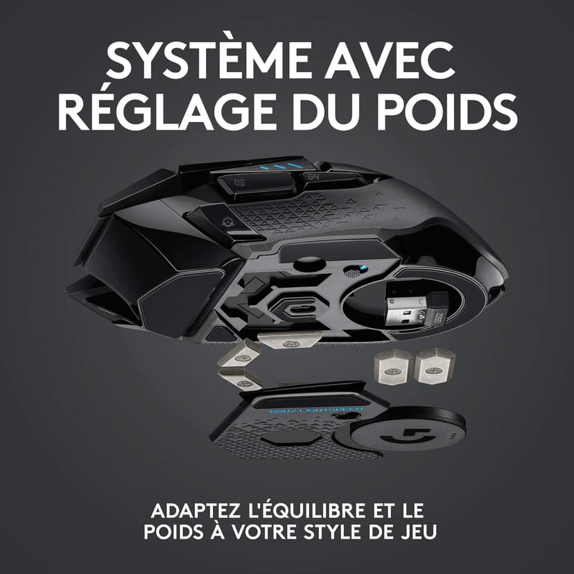 Logitech G502 LIGHTSPEED Souris sans Fil, Capteur Gaming HERO 25K, 25 600 PPP, RGB, Ultra-Léger, 11 Boutons Programmables, Batterie Longue Durée, POWERPLAY-compatible, PC, EU Packaging - Noire - 7