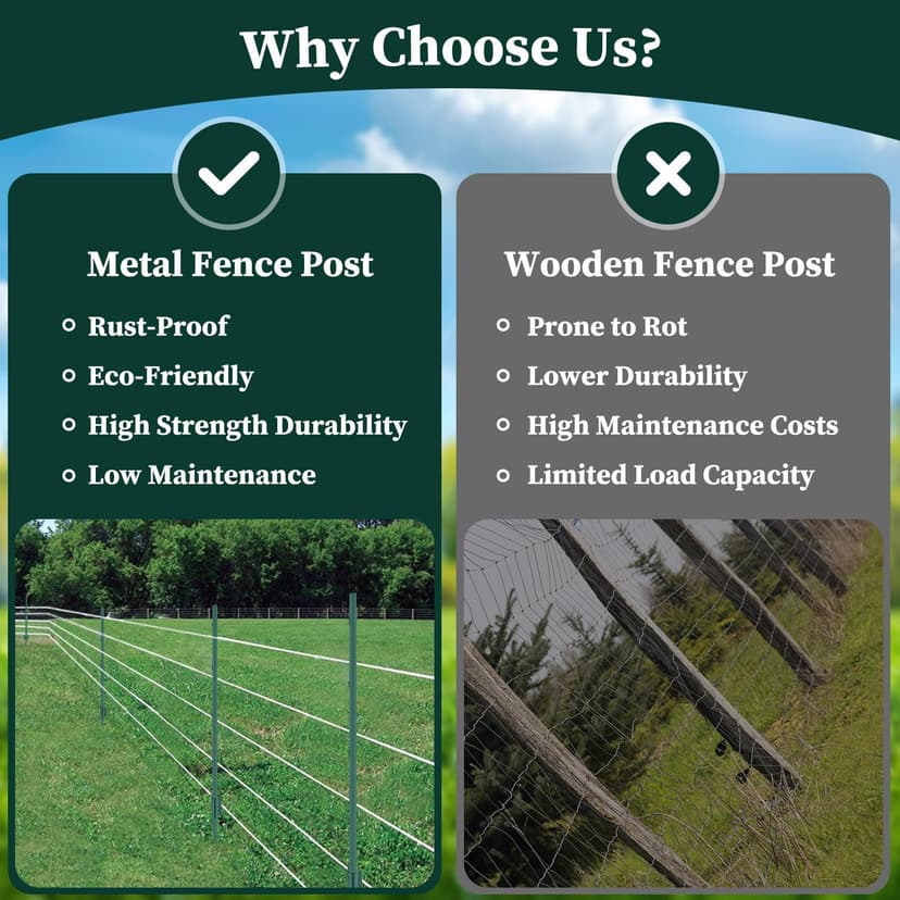 sptchapn 91cm / 3ft Strong and Durable Metal Fence Post, Pack of 5 for Garden Patio and Outdoor Wires U-Fence Post Green T-Posts (5) - 5