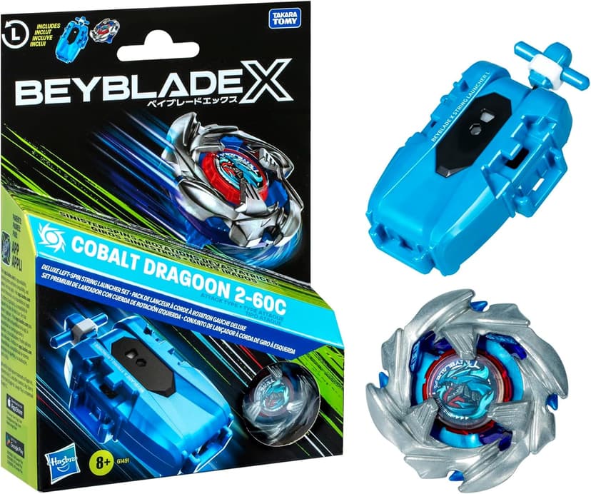Beyblade X Cobalt Dragoon 2-60C Deluxe Left-Spin String Launcher Set - 1