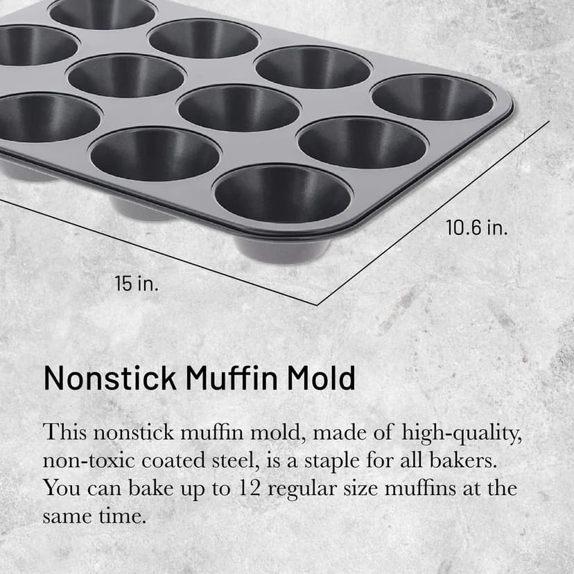 De Buyer - Plaque de 12 muffins en acier antiadhésif - 34 cm x 26 cm x 3 cm -, Noir - 2
