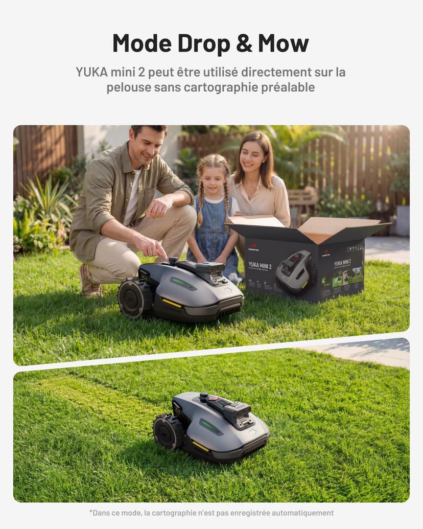 MAMMOTION YUKA Mini 2 500 Robot Tondeuse, jusqu'à 500m², Zéro Perte de Signal, sans RTK, AI Traitement d’Image à Trois Caméras Robot Tondeuse, Auto Cartographie Multi-Zones, DropMow - 5