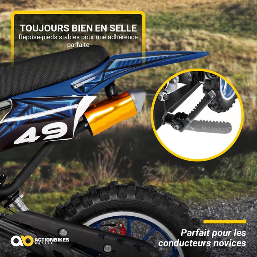Actionbikes Motors Mini Delta 49 CC Moto-Cross pour Enfants | Freins à Disque - Filtre à air Sport - Échappement Sport - Pneus à air - Pocket Bike - Moto - Motocross - Dirt Bike - Dirtbike (Noir) - 7