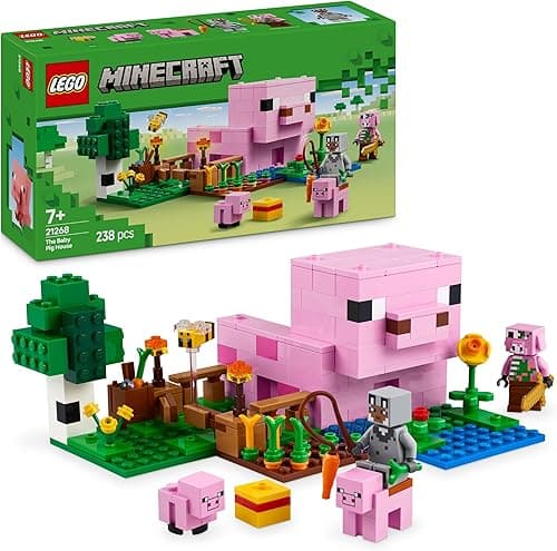 LEGO Minecraft The Baby Pig House Toy - Building Set incl. a Hero Figure, Mobs, a Farm & Forest Biome - Gaming Gift for 7+ Year Old Girls & Boys - 21268
