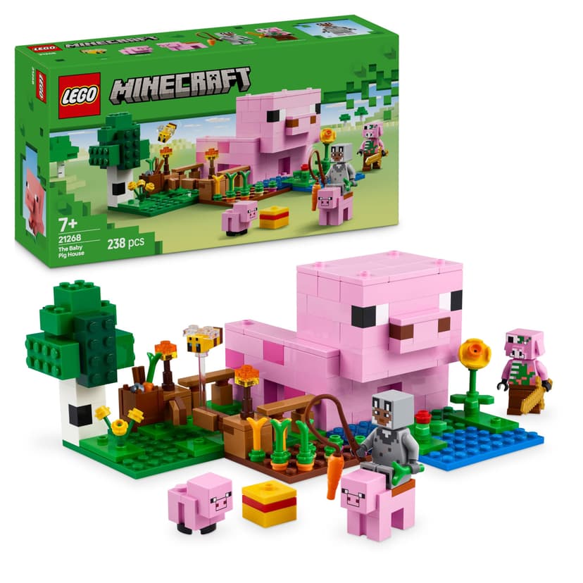 LEGO Minecraft The Baby Pig House Toy - Building Set incl. a Hero Figure, Mobs, a Farm & Forest Biome - Gaming Gift for 7+ Year Old Girls & Boys - 21268 - 1