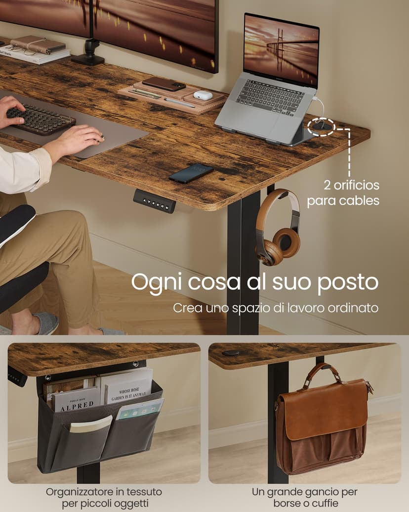 SONGMICS Bureau Électrique Réglable en Hauteur, 180 x 80 cm, Table Assis-Debout, Fonction Mémoire 4 Hauteurs, pour Bureau, Télétravail, Marron Rustique LSD138K01 - 6