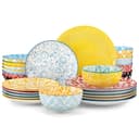 vancasso SELENE Assiettes Service de Table pour 6 Personnes, 24 Pièces, Vaisselle en Porcelaine Pastel - 6 Assiette Plate, à Dessert, Creuses et Bols - Adapté au Micro-Ondes - Style Floral Coloré - 1