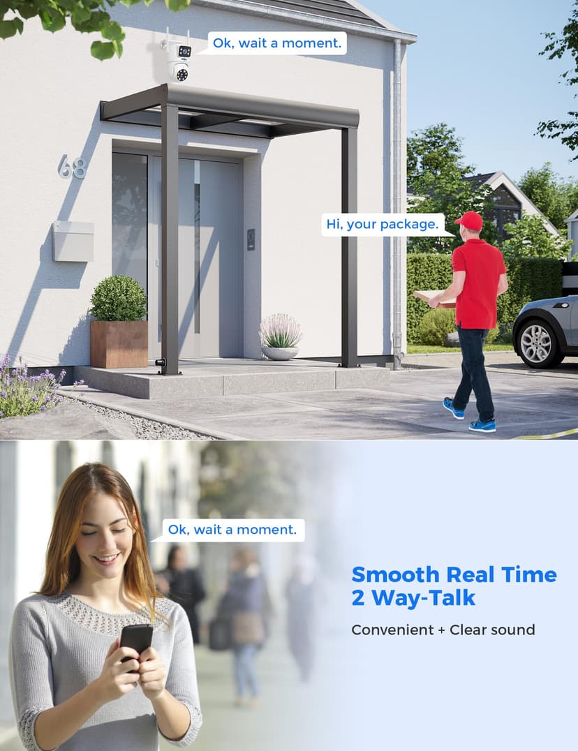 Hiseeu 【Dual Lens+8X Digital Zoom】 3MP Dual Lens PTZ WiFi Security Camera Outdoor, 2.4G/5G WiFi CCTV Home Surveillance Camera Outdoor, Color Night Vision, Auto Tracking Alarm Sound Light 2-Way Audio - 7