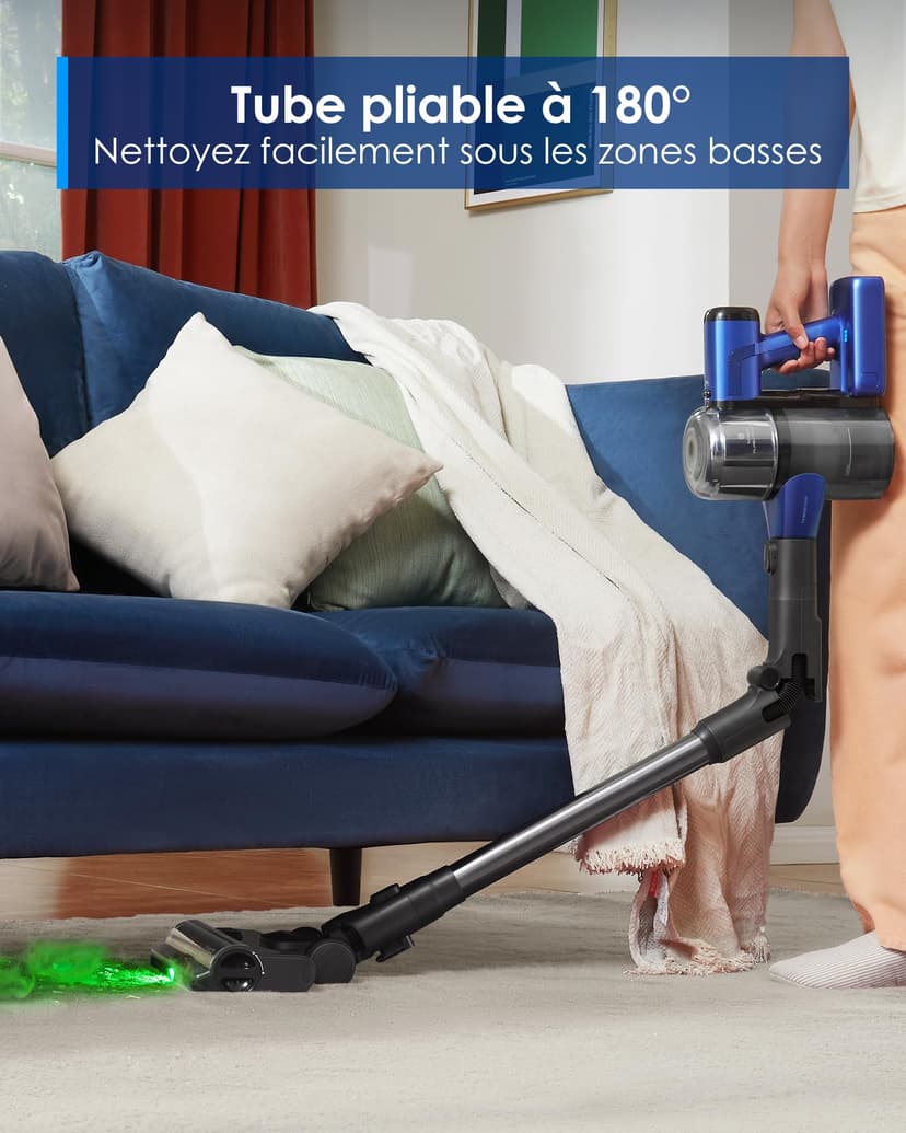 Tineco Pure One S50 Pro Aspirateur Balai sans Fil, Aspiration 200AW, Autonomie 95 Min, Brosse Anti-écheveaux, Tube Pliable à 180°, Eclairage LED Vert à 120°, Elimine Facilement Gros Débris - 3