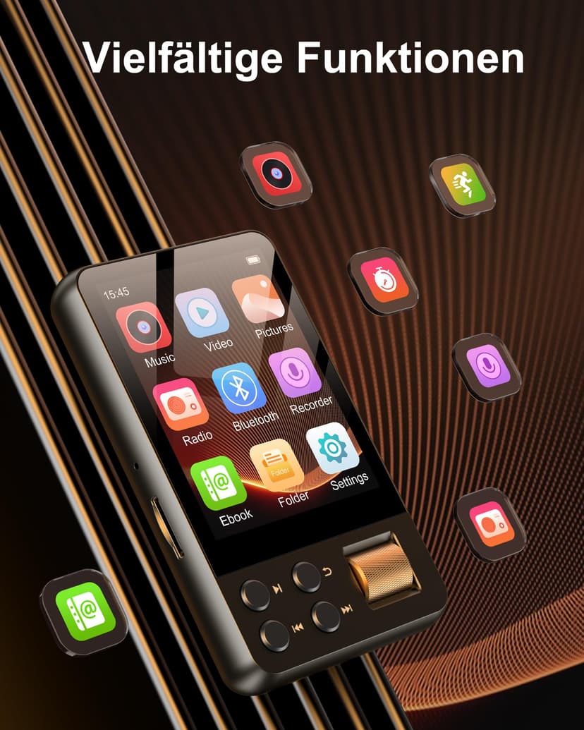 AGXOV 128GB Bluetooth MP3 Player, MP3 Music Player with Headphones, Dictaphone, HiFi Sound, 2.4 Inch Color Screen, Ideal for Sports, Black - 2