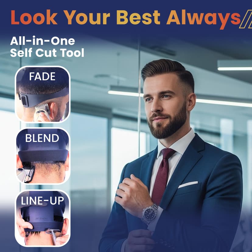 Self Haircut Kit for Men | 2Pcs SelfCut Guide for Men: Neckline Shaving Template & Fade Guide | Adjustable Size Hair Fade Tool & Stable Neckline Template | Hair Cut for Kids & Seniors - 4