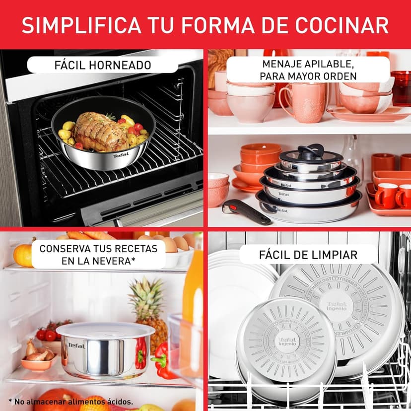 Tefal Ingenio Emotion L8974S45 Batterie de cuisine à induction, 4 pièces, acier inoxydable, empilable, revêtement anti-adhésif, induction - 5
