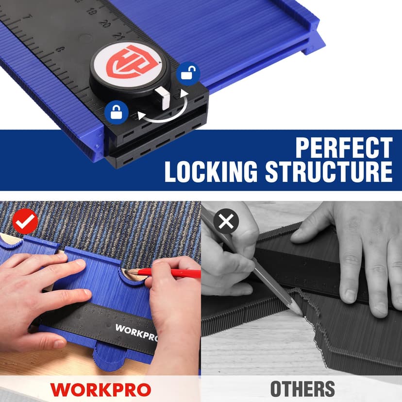 WORKPRO 2-Pack 25 CM Contour Gauge Duplicator, Marking Gauge with Lock, Adjustable Scribe Tool for Woodworking, Construction, Flooring, Tile & DIY Handyman Gift - 3