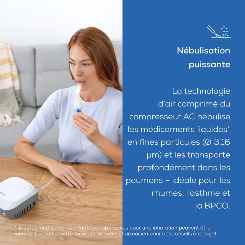 Beurer IH 18 Nébuliseur pour rhumes et maladies respiratoires telles que l'asthme et la BPCO, pour la nébulisation de médicaments, nébuliseur pour adultes et enfants, design en blanc, compact - 3