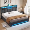 DICTAC Fully Padded Bed 180 x 200 cm with LED Bed Base and USB-C Charging Station – Hydraulic Storage Bed, Headboard with AC+USB Sockets, Slatted Frame for 2 People, Without Mattress - 9