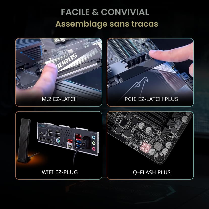 GIGABYTE B850 AORUS Elite WIFI7 Carte mère AMD AM5 LGA 1718, ATX, DDR5, 3X M.2, PCIe 5.0, USB-C, WIFI7, LAN 2,5 GbE, verrou EZ-Loquet - 2