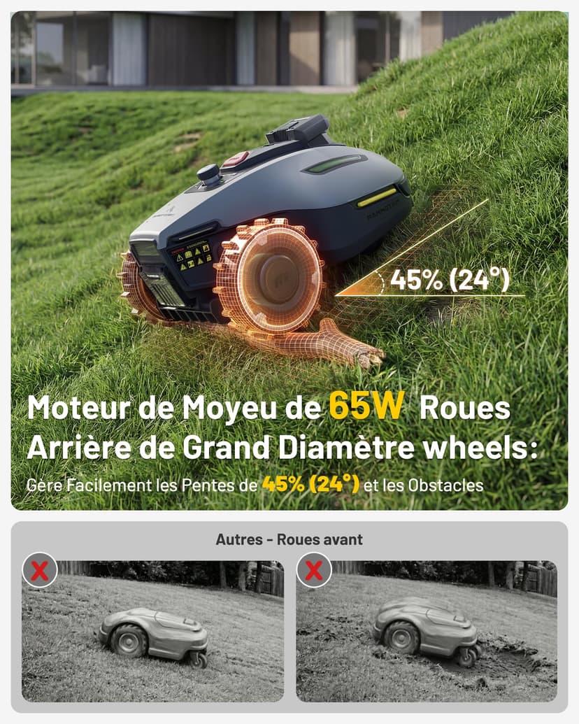 MAMMOTION YUKA Mini 2 500 Robot Tondeuse, jusqu'à 500m², Zéro Perte de Signal, sans RTK, AI Traitement d’Image à Trois Caméras Robot Tondeuse, Auto Cartographie Multi-Zones, DropMow - 6